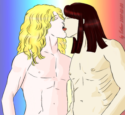 dorianklauskiss
Dorian and Klaus, kissing. Awwwww! :D
Coloured version, drawn using openCanvas.
Keywords: Dorian, Klaus, kiss